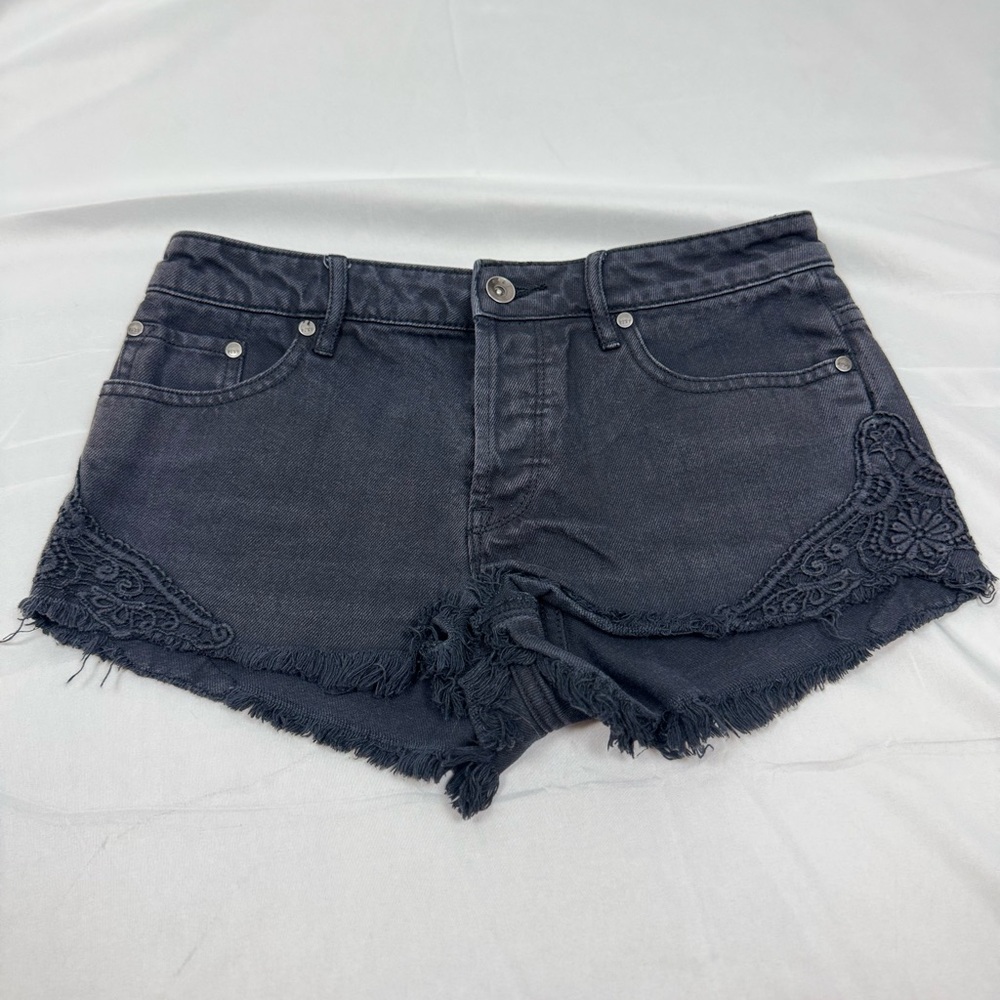 Roxy Low Rise Lace Panel Denim Shorts Size 25 Y2K Festival